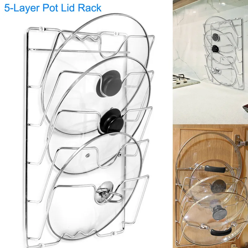 

Pan Lid Storage Rack Wall Mount Pot Cover Organizer Holder Kitchen Accessories TSH Shop