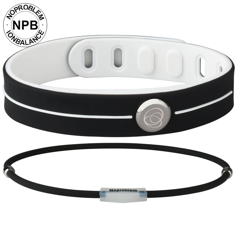 Noproblem P101 white+P046 black balance ion bracelet necklace comboin