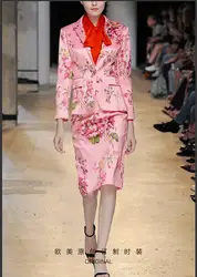 2018 Весна Для женщин блейзер Комплект 3 предмета Костюмы сладкий Розовый и красный цвет Florals дамы официальная рубашка юбка костюм леди офис