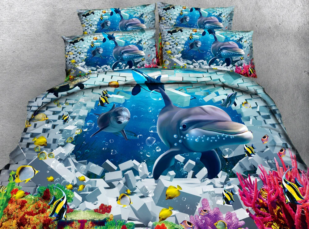 

Simulation of the underwater world shark printing bedding series photos 3d quilt bed linen