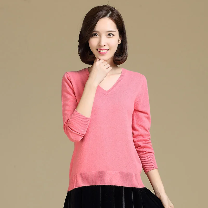 Hot Sale Fashion Spring Autumn Winter Cashmere Wool The Knitted Solid Sweater Women 2015 Woman V-neck Long Sleeve S-XXXL size