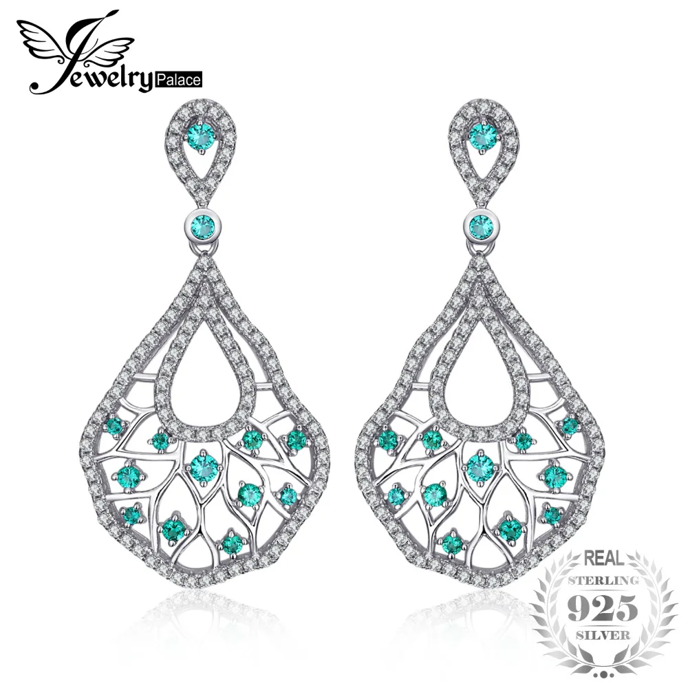 

Jewelrypalace New Royal 1.2ct Nano Russian Simulated Emerald Drop Earrings Genuine 925 Sterling Silver Fashion Jewelry For Women