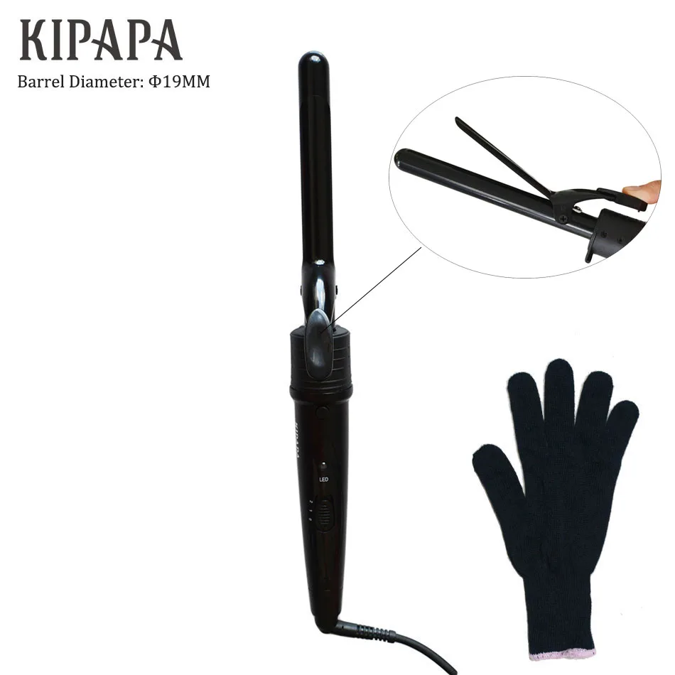 KIPAPA набор для завивки волос 0,35-1,25 дюймов, дорожные керамические щипцы для завивки волос, утюжок для выпрямления волос, расческа на выбор - Цвет: 19MM C