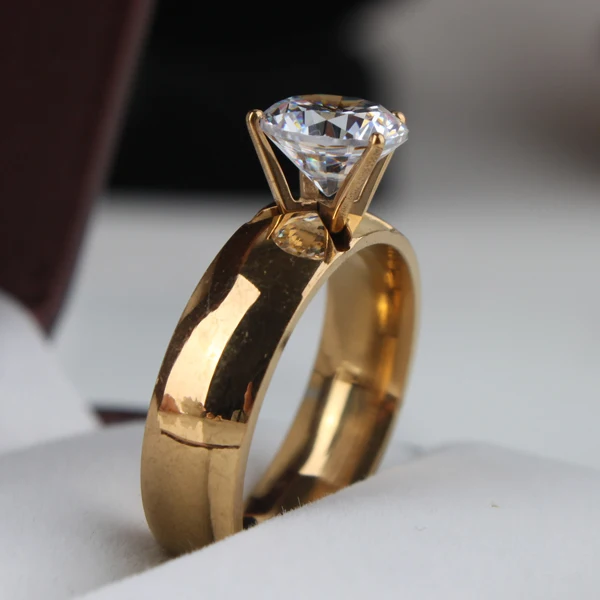 free shipping 6mm Light Zircon CZ gold color 316L Stainless Steel finger rings men women jewelry wholesale lots