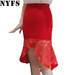 NYFS сезон: весна–лето пикантные бедра рыбий хвост юбка офисная Faldas Mujer Женская, перевязанные тесьмой эластичные, высокая посадка ПР