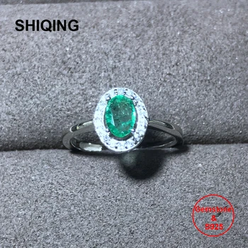 SHIQING joyería fina naturaleza verde esmeralda piedra oval plata clásica anillos de mujer para boda, Anillo boda