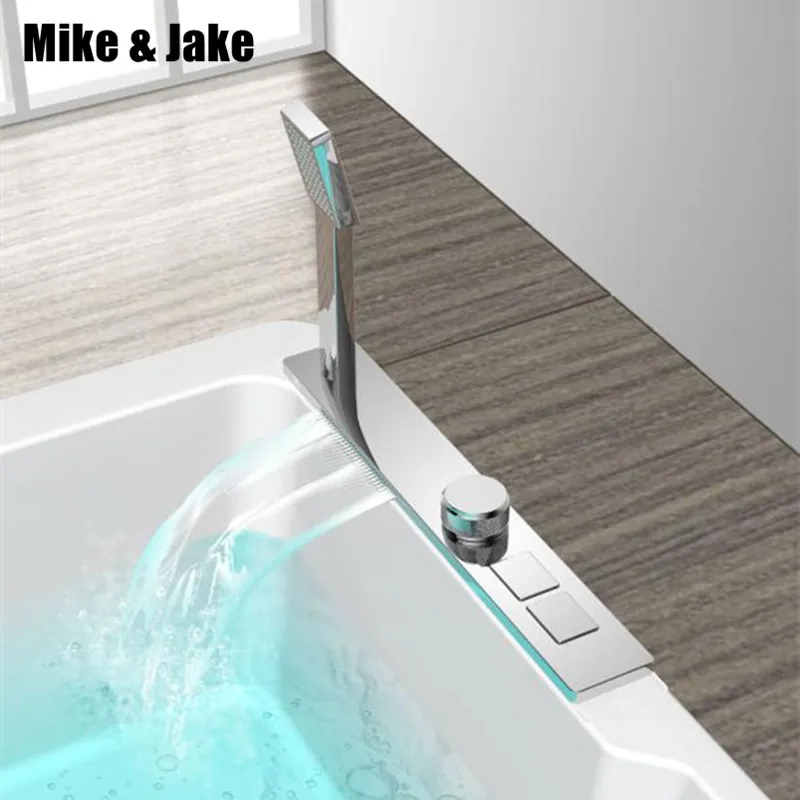 Online Bañera cascada grifo mezclador de baño frío y caliente con botón de presión baño ducha mezclador cascada baño grifo de baño frío y caliente