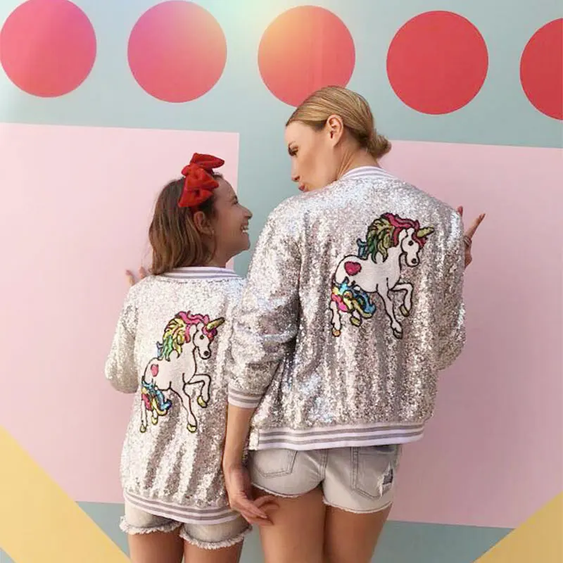 

Kids Clothes Sequins Unicorn Girls Jackets Children Outerwear For Baby Girls Zipper Clothing Flight Jacket Coat Costume 2-16Year
