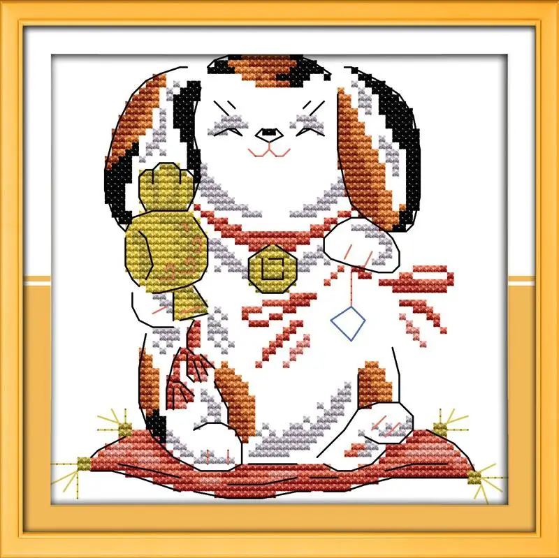 Free 11CT Printed DIY Needlework The Fortune Cat DMC Counted Cross Stitch Kits for Embroidery Knitting Needles Crafts Patchwork | Дом и сад
