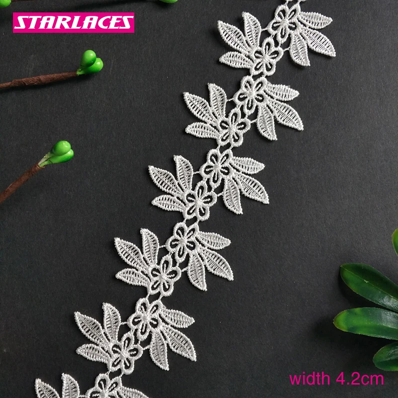 

5yards 4cm delicate white flower water soluble polyester embroidery lace edge fabric dress skirt wedding dress accessories.