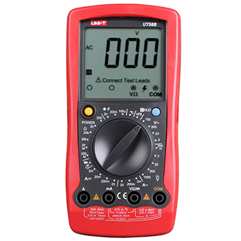 

UNI-T Multimeter UT58B DMM Digital Multimeters DC/AC Voltage Current Resistance Capacitance Data Hold Tester LCD Multimeter