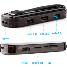 7 в 1 Тип-C USB-C к HDMI 4 K зарядка PD хаб-конвертер адаптер(1* usb 2,0+ 1* usb 3,0+ 1* sd+ 1* tf+ 1* hdmi+ 19 Тип- c