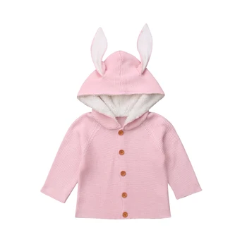 

Cute Newborn Toddler Kids Baby Girls Boy Long Sleeve Knitted Sweater 3D Rabbit Ear Hooded Cardigans Coat Outerwear
