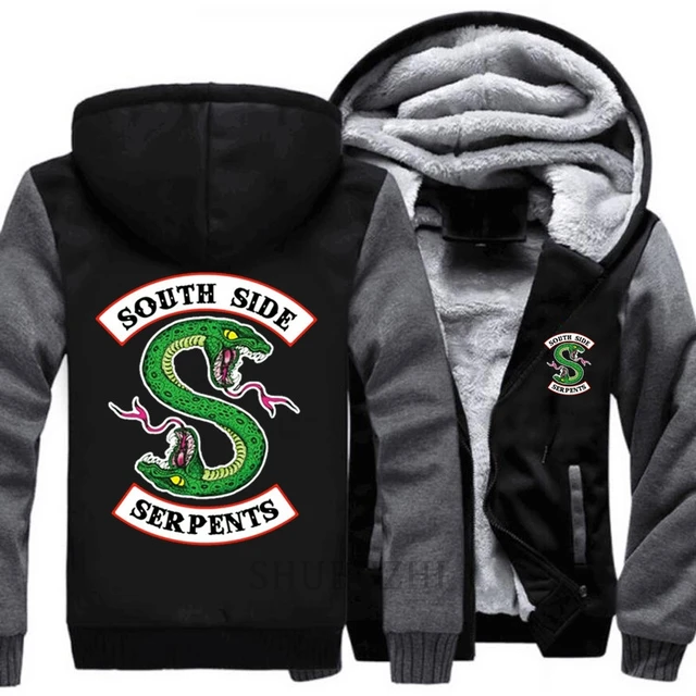 Riverdale mens thick hoodies South Side Serpents coat black men jacket