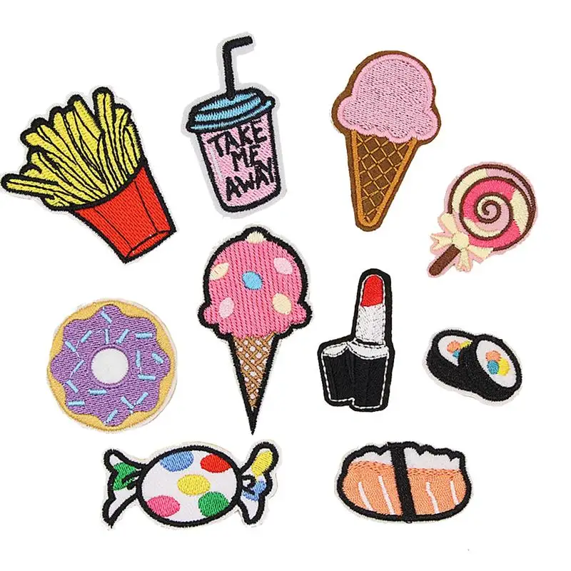 

10pcs/Set Food Snack Pattern Iron On Patch Embroidery Patches For Clothes Decoration Sew Fabric Stickers For Patchwork