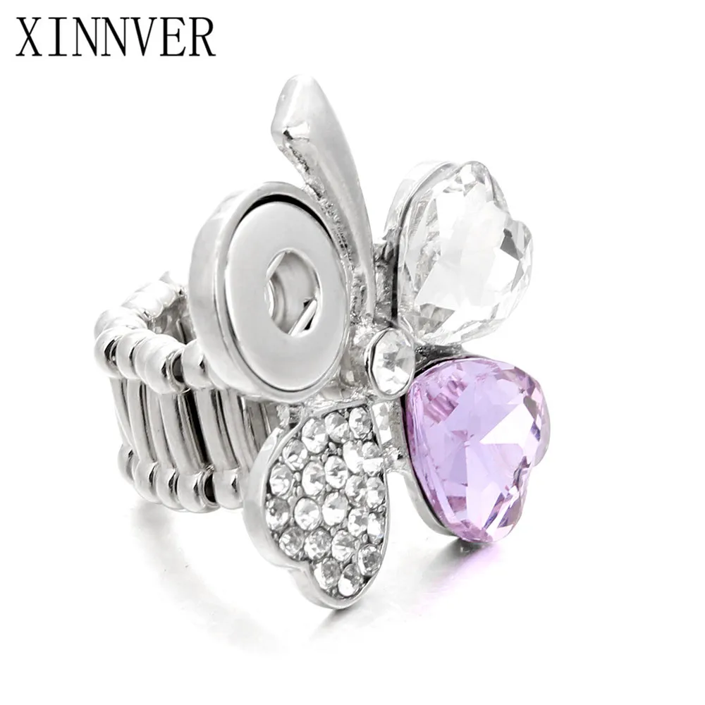 

2017 New Snap Button Rings Fashion Elastic Rope Style Snap Ring Clover Crystal Ring Snap Jewelry Fit 12mm Snap Button For Women