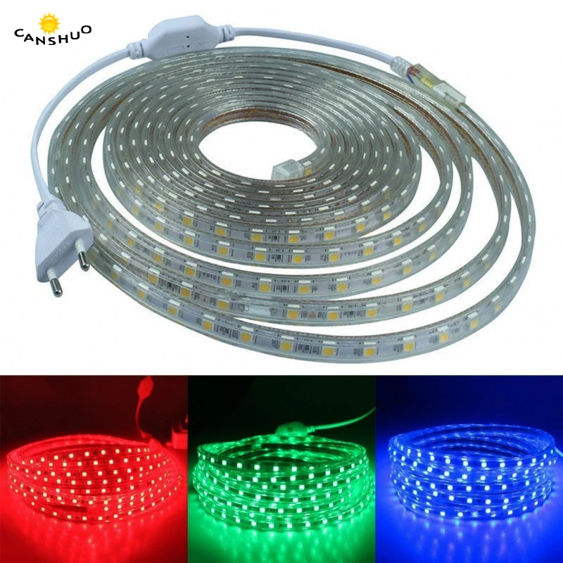 

SMD 5050 AC220V 50M DHL LED Strip Flexible Light 60leds/m IP67 Waterproof Led Tape Light With EU Power Plug Decor Colorful Light