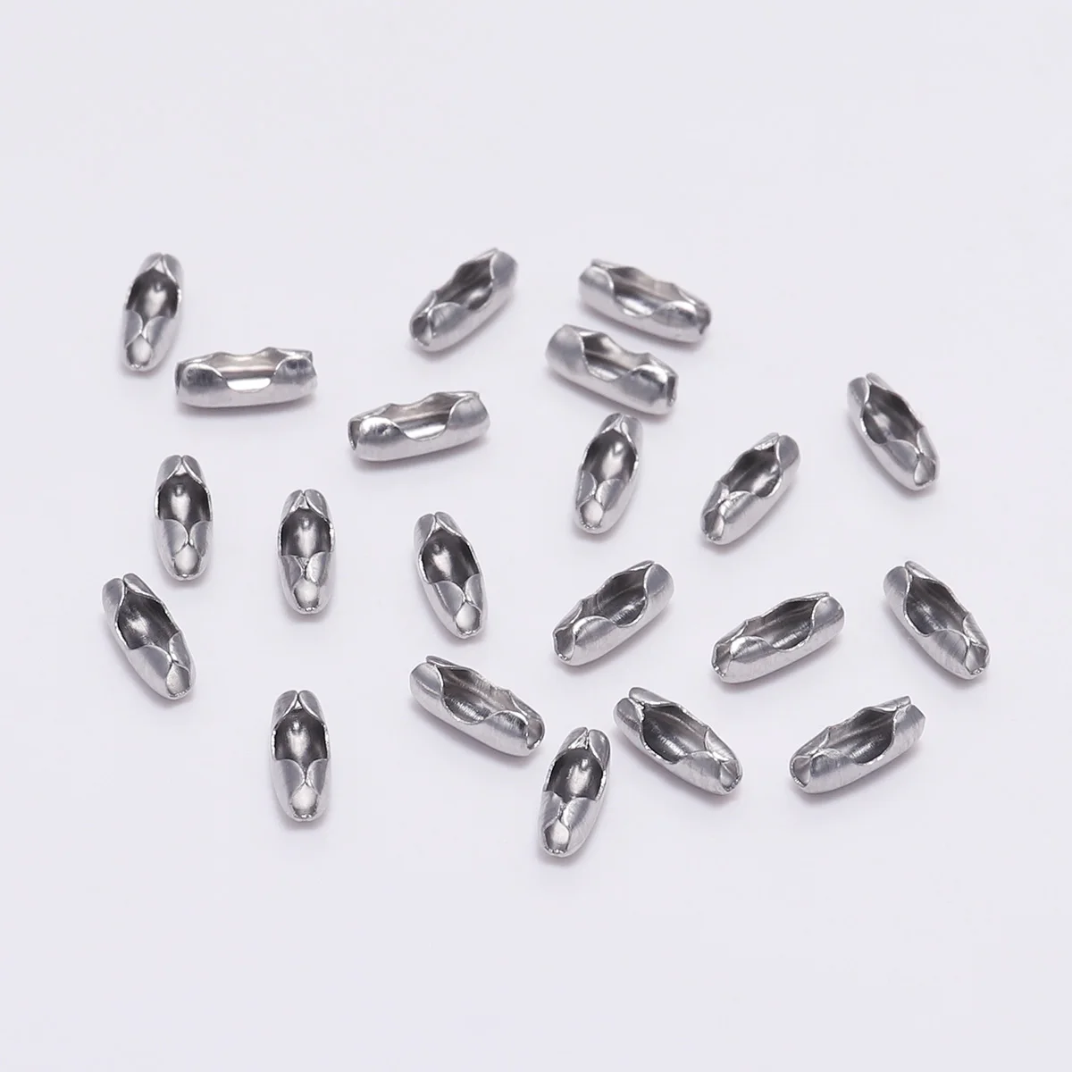 50pcs/Lot 1.5 2.0 2.5 3.2 mm Stainless Steel Ball Chain Connector Clasps End Beads Crimp For DIY Jewelry Making Finding Supplies