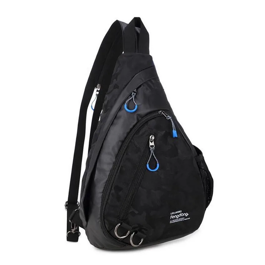 Waterproof fabric male crossbody bag small black camouflage sling chest
