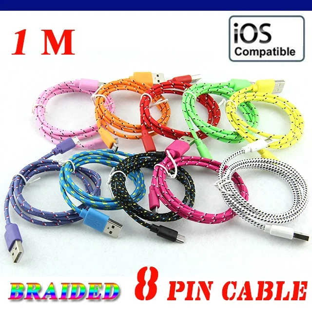 USB-кабель для iphone плетеный провод синхронизации данных 1 м 3 фута цветной шнур