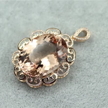 Большой! 35.2ct VS натуральный морганит Алмаз Настоящее 14 К розовое золото Обручение кулон