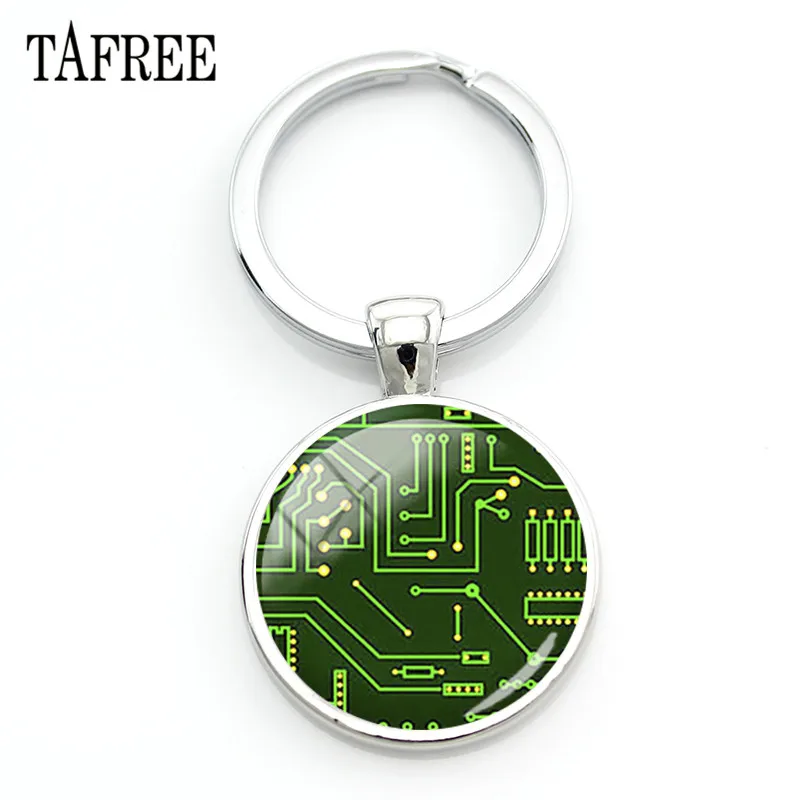 

TAFREE Computer Circuit Board keychain Balance Integrated Circuits Images Glass Dome Pendant key Ring Holder QF23