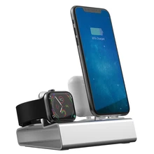 Base de carga 3 en 1 de aluminio para iPhone X, XR, XS Max, 8, 7, Apple Watch, soporte de carga para iWatch