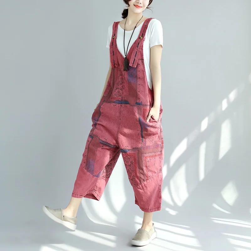 

Rompers Womens Jumpsuit 2019 Spring Summer Elegant Denim Overalls for Women Loose Plus Size Women Rompers Ankle Length Leotard