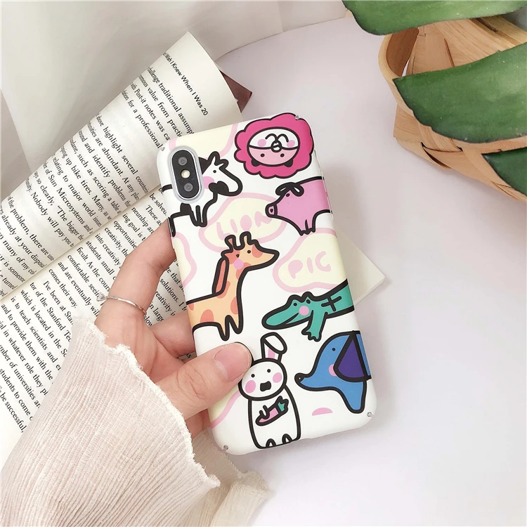 

Aoweziic Ins super fire cartoon zoo for iPhone X XS MAX XR mobile phone case all inclusive 7 6S 8plus matte hard shell