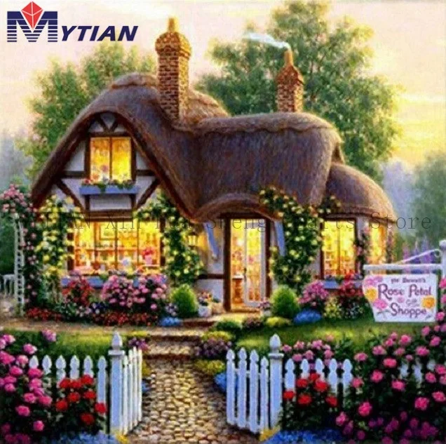 S18081771 MYTIAN DIY Diamond Painting Rose Garden Diamond Embroidery Cross Stitch Kits House Mosaic Needlework Full Rhinestone Home Decor