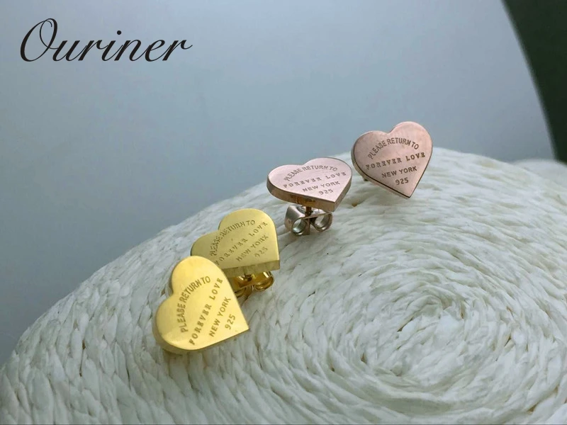 Роскошные женские серьги-гвоздики из нержавеющей стали розового золота с надписью «Forever Love», ювелирные изделия KE009-1