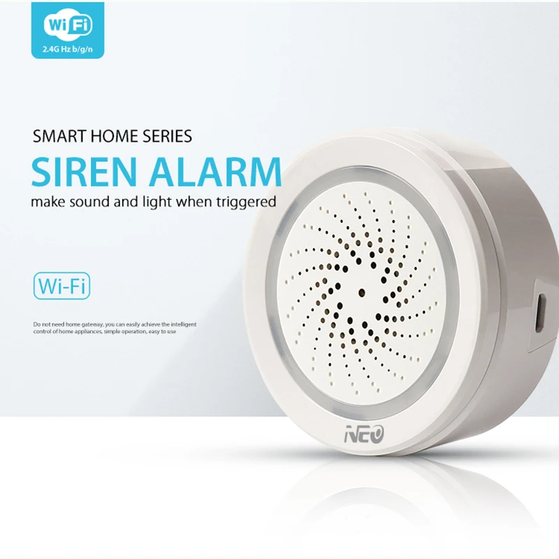 

NEO NAS-AB02W WiFi USB Siren Alarm Sensor Plug And Play Smart Life APP Remote Control Workes With Alexa Echo and Google Home