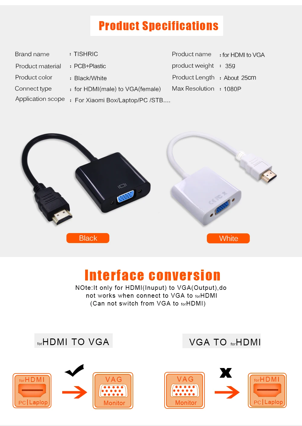 TISHRIC HDMI к VGA кабель адаптер папа к женскому видео конвертер 1080P цифро-аналоговый Золотой HDMI2VGA для ноутбука ПК проектор