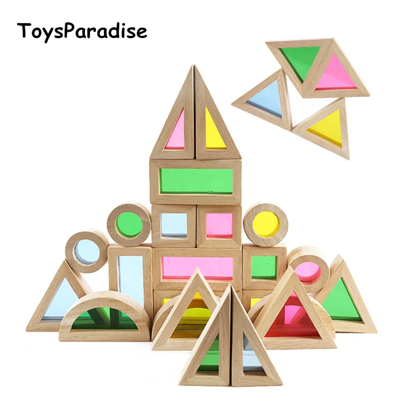 Najtaniej Rainbow bloki 24 sztuk geometryczne montaż bloki akrylowe drewniane zabawki dla dzieci kreatywny budynek bloki edukacyjne zabawki dla dzieci