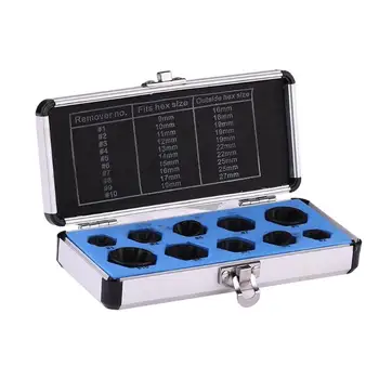 

10pcs Damaged Nut Bolt Remover Stud Extractor Set Hex Broken Screw Removal Kit