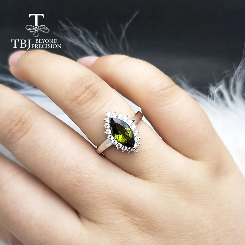 TBJ, натуральный множественный турмалиновый 1.25ct драгоценный камень кольцо 925 стерлингового серебра ювелирные украшения для женщин хороший подарок Специальная цена - Цвет камня: Green