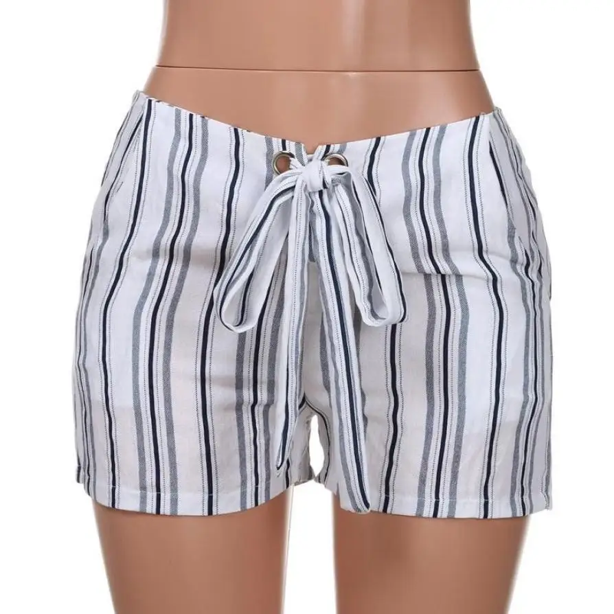 2018 Summer Beach Casual Shorts Striped Bow Belted Lace Up Striped Boho Shorts Women Summer