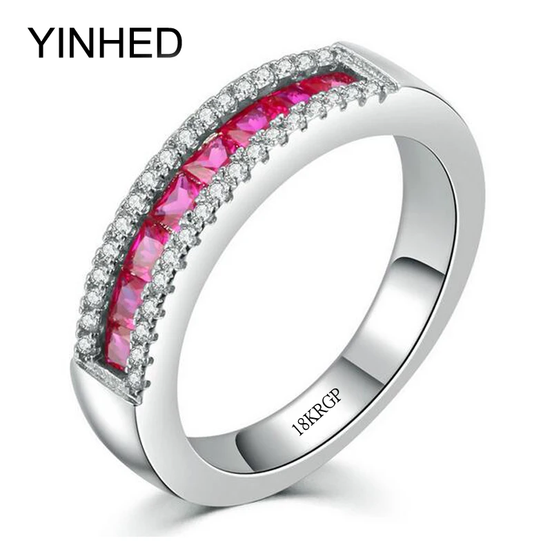 

YINHED Original Wedding Rings for Women Genuine 18KRGP White Gold Filled Engagement Ring Fashion Pink Zircon CZ Jewelry ZR485