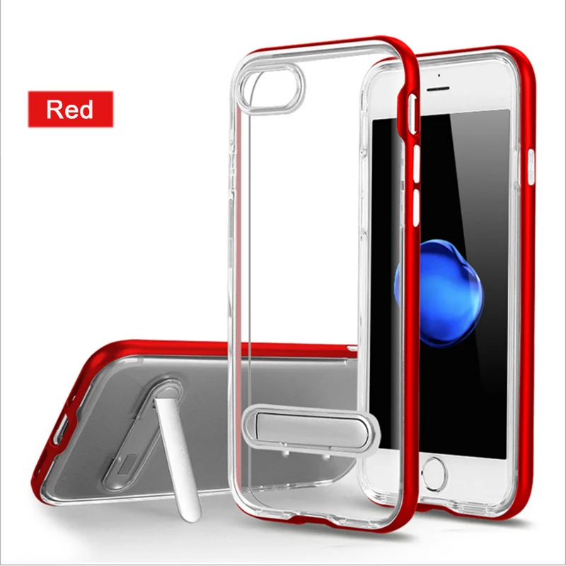 CAPSSICUM, подставка, Прозрачный чехол для iPhone 7, 8 Plus, X, XS, Max, XR, ТПУ, гибкий, тонкий, ГЕЛЕВЫЙ, с подставкой, задняя крышка, оболочка - Цвет: Красный