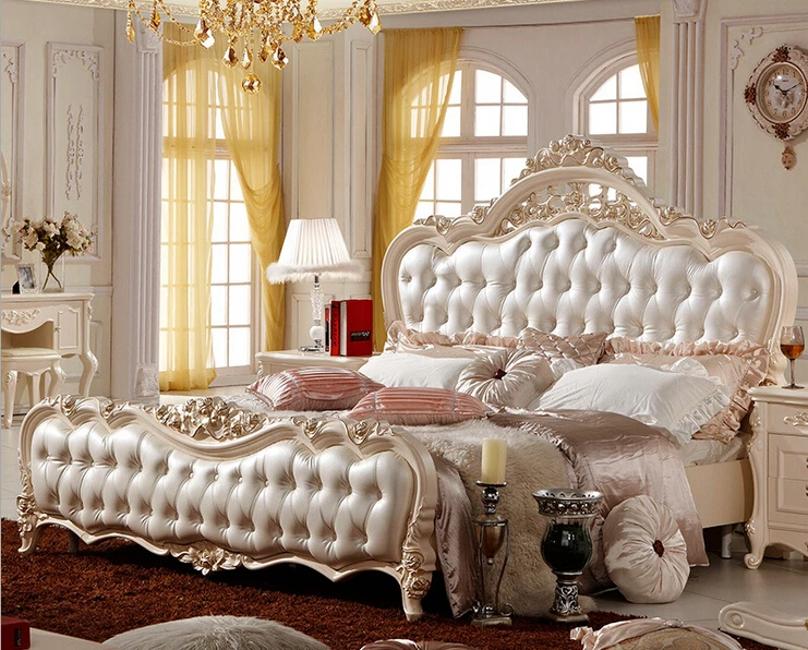 Modern Luxury Royal French Style King Size Cream White Leather Bed Bedroom Furniture Beds Bedroom Furniture Bedroom Furniturestyle Bedroom Furniture Aliexpress