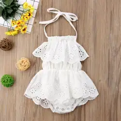 2018 летняя одежда для маленьких девочек для новорожденных девочек младенческой милый белый кружевной комбинезон боди наряды одежда