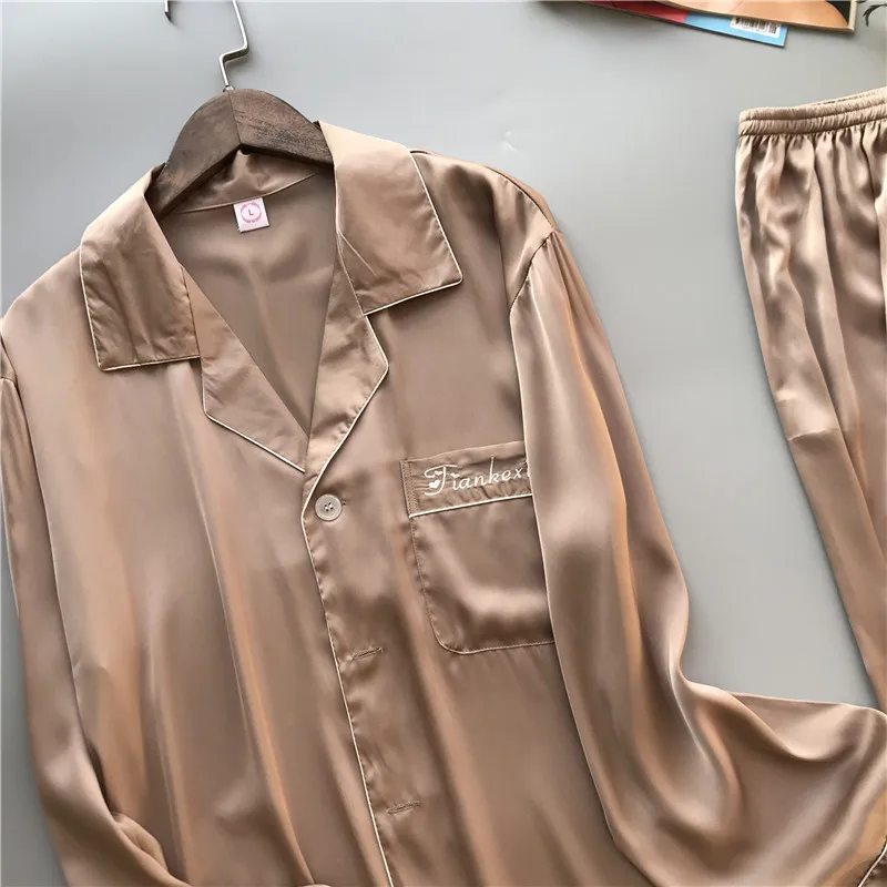 2019 пижамный комплект для мужчин с брюки для девочек Шелковая пижама сезон: весна-лето пижамы Пижама Элегантная ночная одежда ночные рубашки