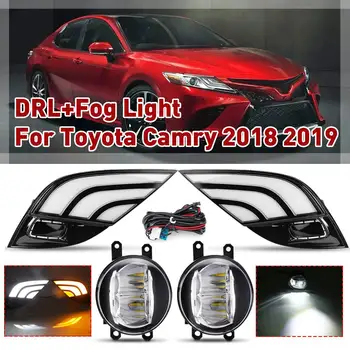 

Pair 12V 12W Three Dual Color Car Daytime Running Lights Fog Signal Lamp for Toyota Camry 2018 with Fog lamp cover