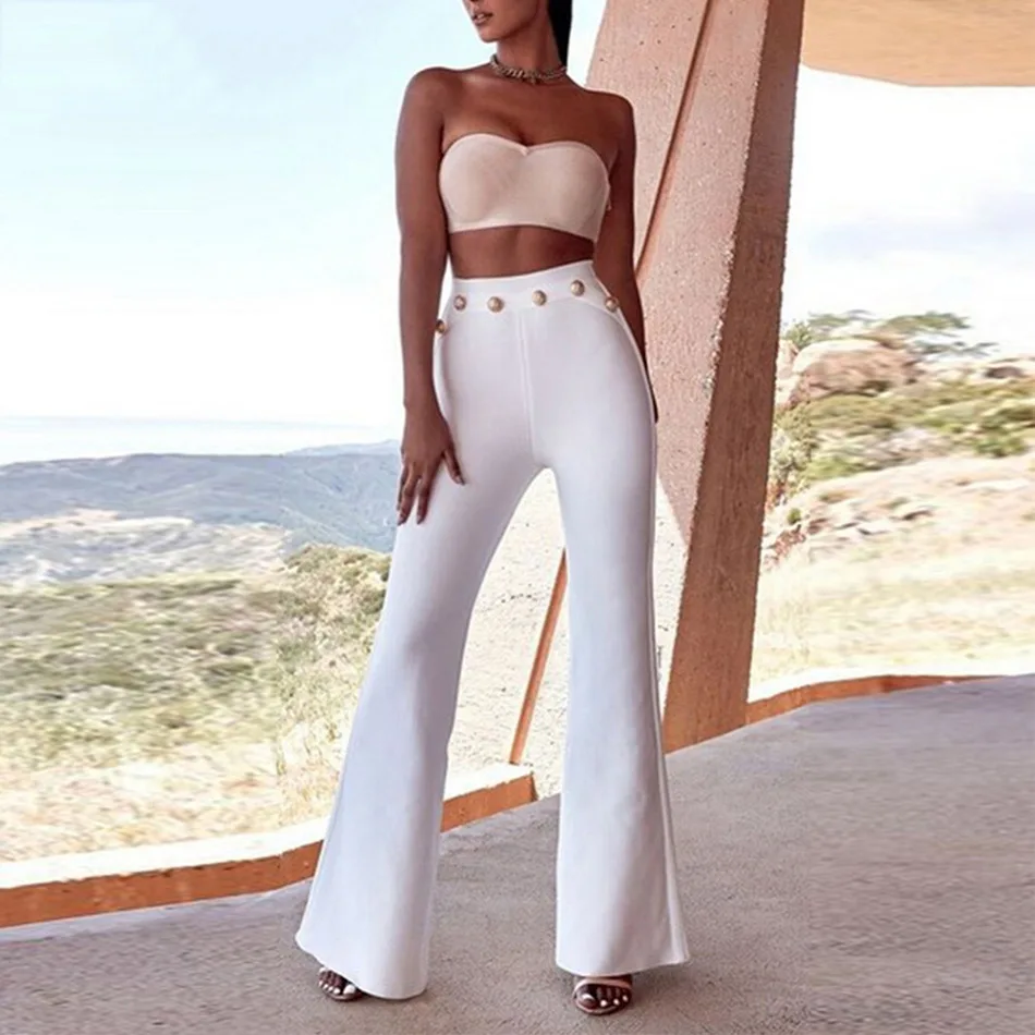 

Seamyla 2020 New Summer Flare Pants Women Sexy Skinny Pant High Waist White Red Black Trousers Party Bodycon Bandage Pants Long