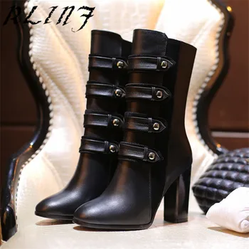 

RLINF 2018 Autumn and Winter New Thick with Leather Women's Boots High Boots Soft Leather Winter Long Boots