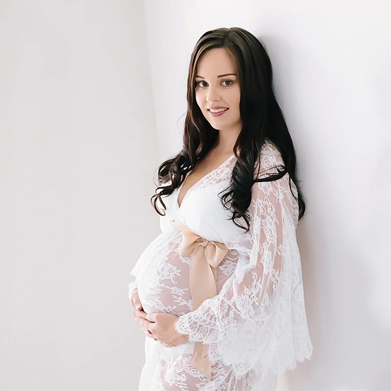 Белое кружевное платье для беременных кардиган для беременных реквизит для фотосессии платья для беременных с расклешенными рукавами для фотосессии