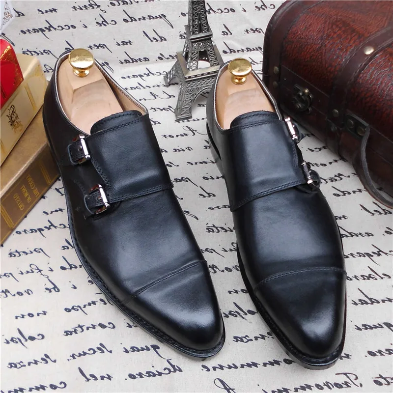 Preto Shoes Monge Vestido Maloneda Goodyear Alta Mão Duplo Sobre Welted Fivelas Qualidade A Genuíno Couro Formal Puro Com À Deslizar cinta Feitos De BqFxBZO