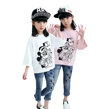 

Girls Clothes Summer Loose T-shirt Cartoon Mickey Minnie Print 5-13 Y Children Quality Clothing Roupas Infantis 2019 Hot Sale