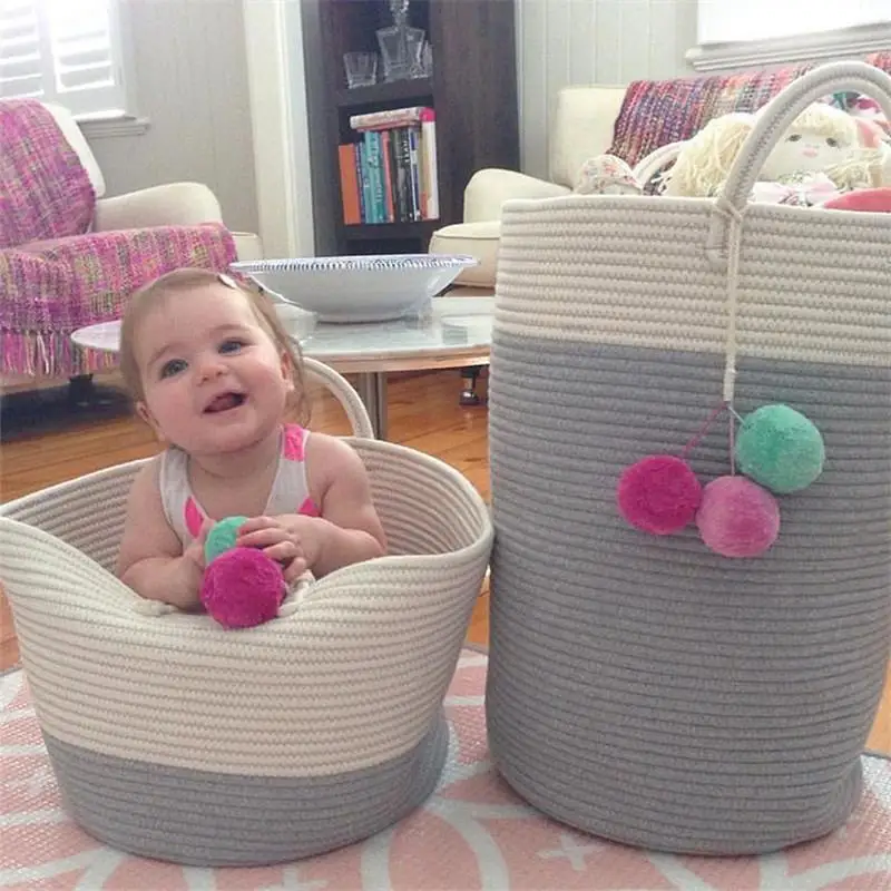 الإكسسوارات المنزلية القطن حبل سلة التخزين مع مقابض سلال للأطفال لعبة الغسيل الحضانة القذرة صندوق تخزين ملابس منظمة