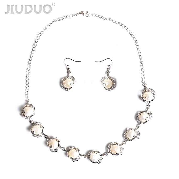 

JIUDUO HOT Sale Jewelry Set European&American style crystal pearl necklace with Earring for women With 925 Silver Clasp JS19